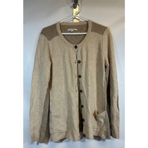 Banana Republic Womens Sz M Sweater Lambs Wool Blend Beige Grandpa Button D8